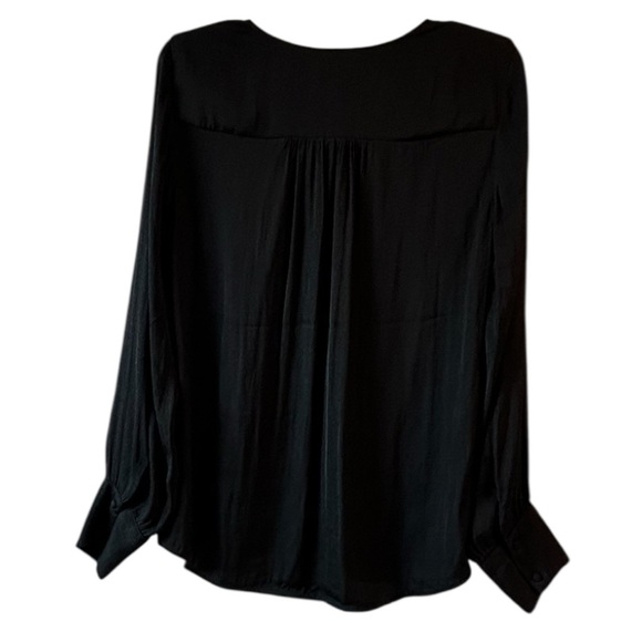 Anthropologie Madison d’ Amélie satin Black V-Neck Blouse - Picture 3 of 6